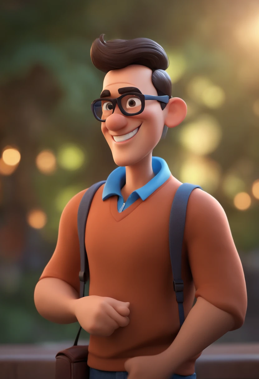 Cartoon character of a man wearing black glasses and a blue shirt, animation character, Caractere estilizado, Rendering Animation Styles, 3D estilizado, Arnold Maya render, 3D render estilizado, Toon renderizar keyshot, Personagem 3D, Personagem 3D, 3d rendering stylized, 3 d character render, Personagem de desenho animado, Personagem de close-up, Pose do personagem, (Estilo Pixar) (Obra prima:1.2) (Bokeh) (melhor qualidade) (Pele detalhada) (Textura detalhada) (8k) (argila) (Cinematic lighting) (foco nítido