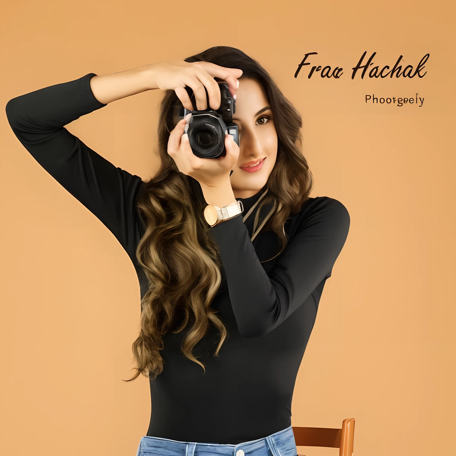 Arafed woman taking a photo with a camera in front of a brown background, photoshoot profissional, foto de perfil headshot, fotografia feminina, fotografia headshot, Directed by: Anna Haifisch, retrato headshot, Fotografia Profissional, imagem profissional, fotografia promocional, foto de perfil profissional, headshot photoshoot, fotografia profissional, Professional photo shoot, Fotografado profissional, foto em estilo de paola kudacki