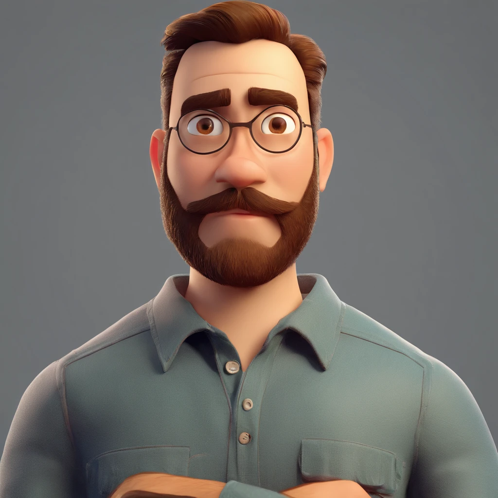 personagem estilo pixar de barba e meio calvo