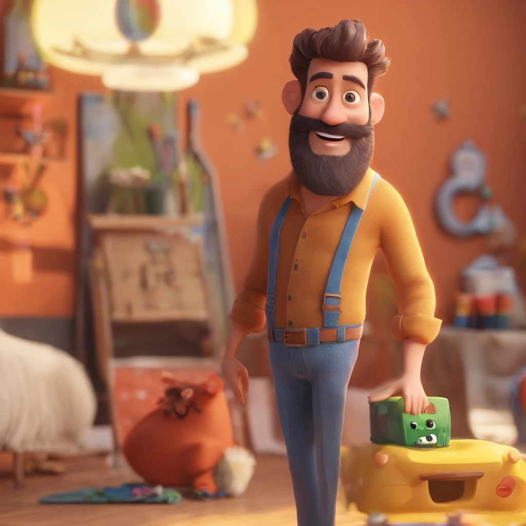 personagem estilo pixar de barba e meio calvo