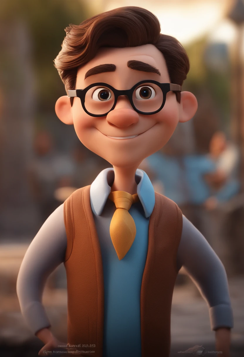 Cartoon character of a man with black glasses and a blue shirt, animation character, Caractere estilizado, animation style rendering, 3D estilizado, Arnold Maya render, 3 d render stylized, toon render keyshot, Personagem 3D, Personagem 3D, 3d rendering stylized, 3 d character render, personagem de desenho animado, Personagem de close up, Pose de personagem, (Estilo Pixar) (master part:1.2) (Bokeh) (best quality) (pele detalhada) (textura detalhada) (8k) (argila) (Cinematic lighting) (foco nítido
