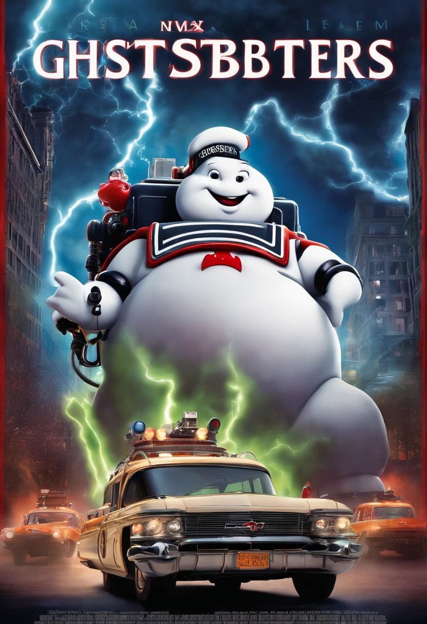 Ghostbusters filme estilo filmes Pixar, Com nome "Ghostbusters V", poster, with credits
