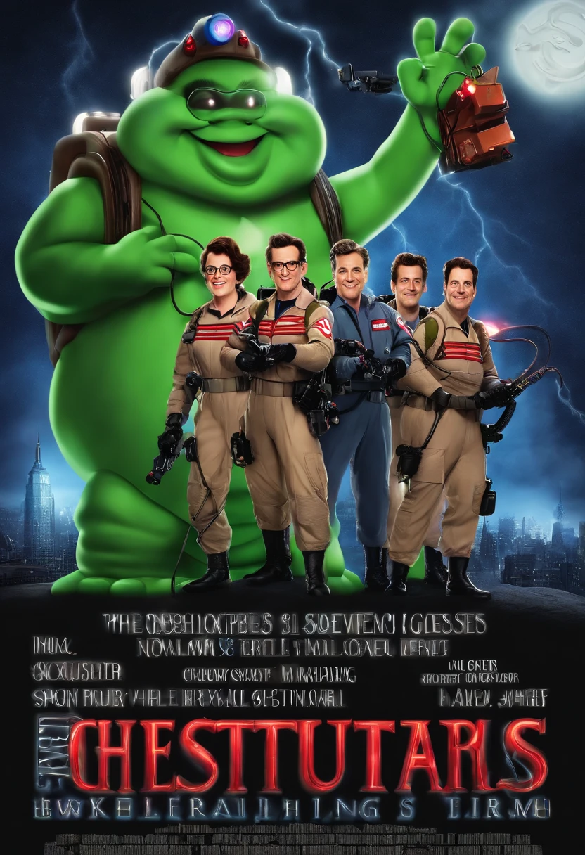Ghostbusters filme estilo filmes Pixar, Com nome "Ghostbusters V", poster, with credits