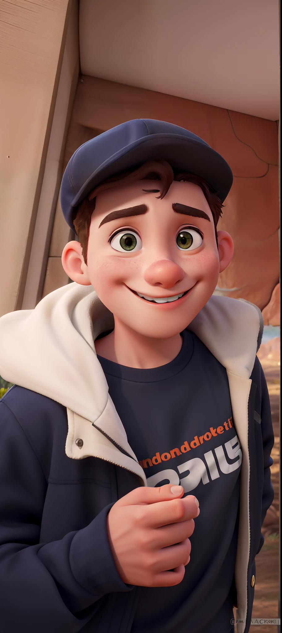 Imagem de alta qualidade, 4k, Full HD, adolescente sorrindo, contente, com boina, fone de ouvido, Standing in the park with mountain in the background