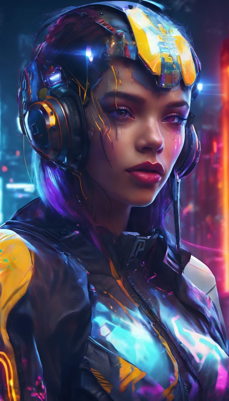 The cybernetic enhancements you possess are not just for show - they are your lifeline in this dangerous world. With your enhanced strength, speed, and agility, you must navigate through the city's dark underbelly and confront its most dangerous criminals. Will you survive, or will you become just another victim of the cyberpunk neon world? Girl Hair with neon colors Highlights with bright colorsTeller. Kameramodell: Sony a9 II. Kamera-Parameter: Verschlusszeit 1/200, Blende F4.5, ISO 800. Beleuchtungsstil: street light. Fancy words: Stark, glatt, futuristisch