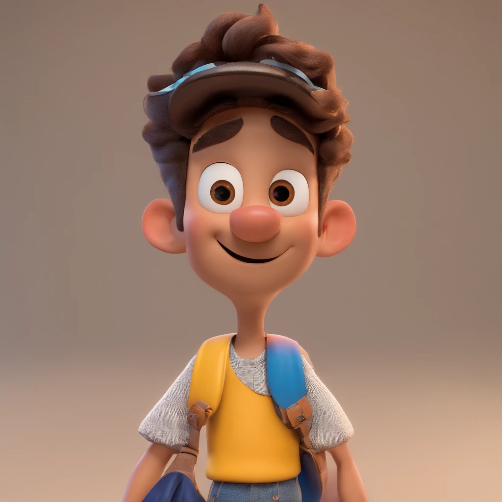 Criar um personagem no estilo Pixar. Trata-se de um homem preto de 23 anos, Student and ÷stylish. Um pouco forte com