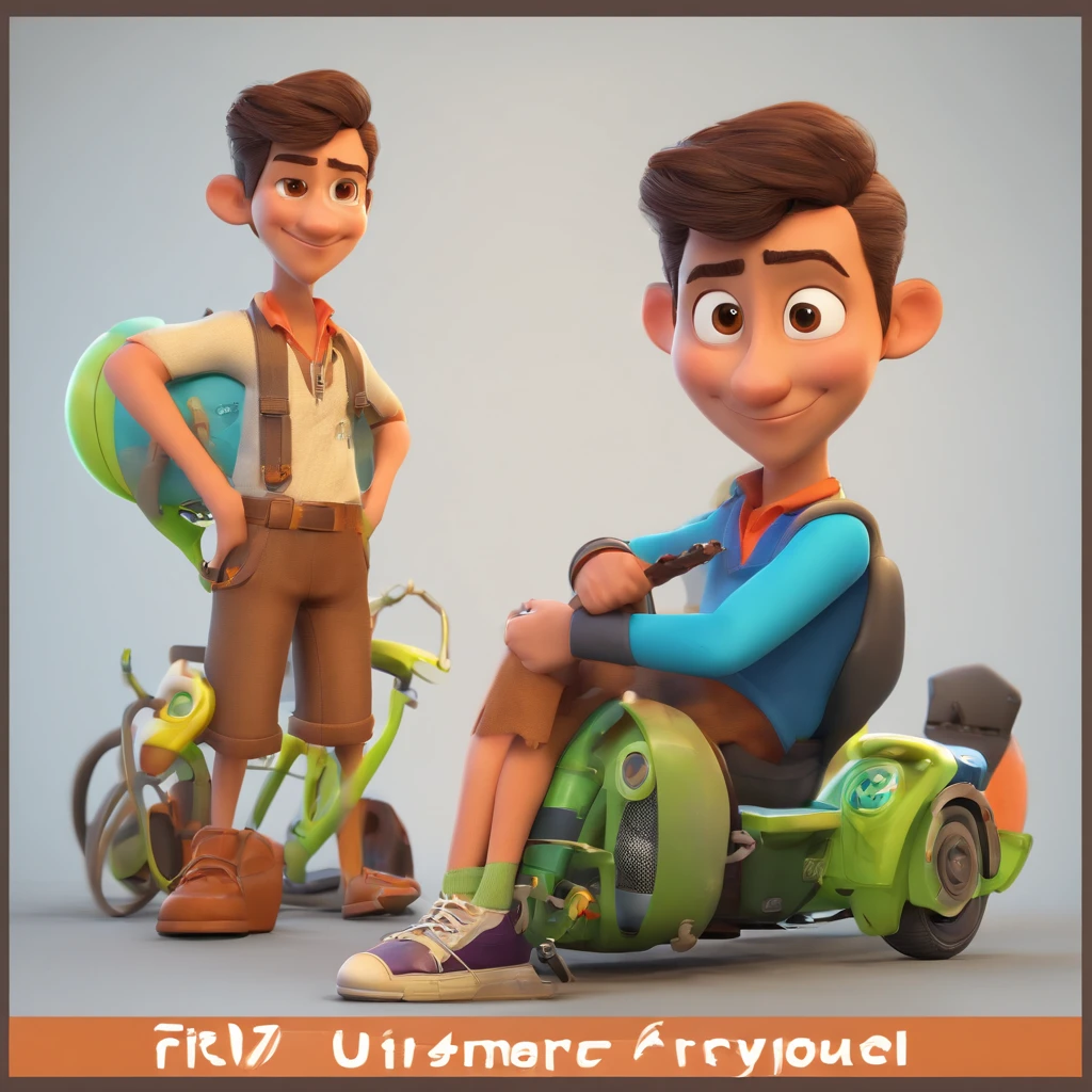 Criar um personagem no estilo Pixar. Trata-se de um homem preto de 23 anos, Student and ÷stylish. Um pouco forte com
