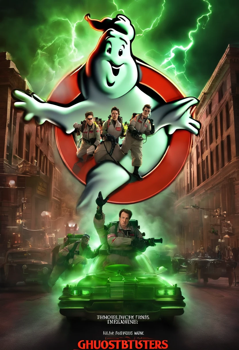 Ghostbusters filme estilo filmes Pixar, Com nome "Ghostbusters", poster, with credits