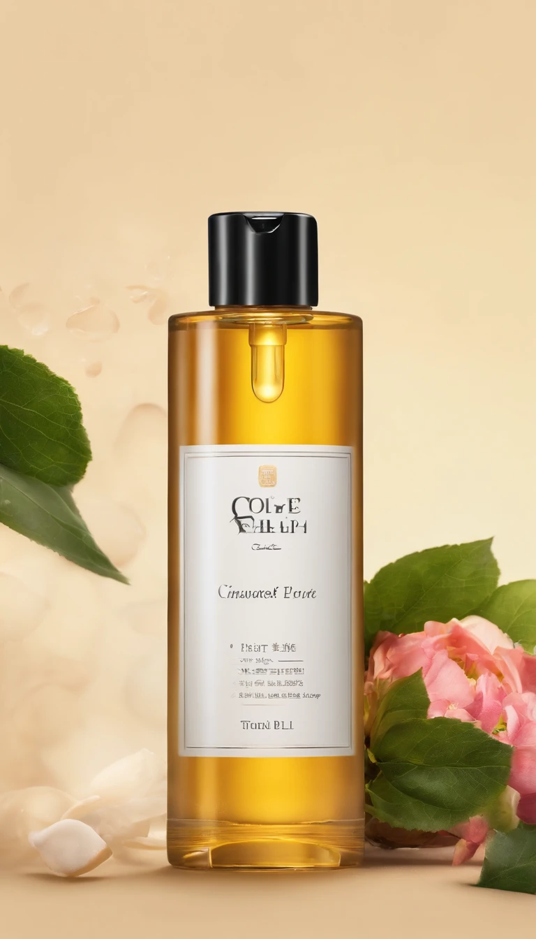 (Best quality,4K,8K,A high resolution,Masterpiece:1.2),Ultra-detailed,(Realistic,Photorealistic,photo-realistic:1.37),One bottle(Huang Jixiu)Close-up of cleansing oil and selected flowers, Clean face and body skin, Skincare, skin care, Take a picture of your skincare brand, Product photography, professional product shot, products shot, products shot, product display photograph, professional product photo, products shot, Minimalist design, photo product, natural skin tones, Clean gloss, natural skin tones, miniature product photo