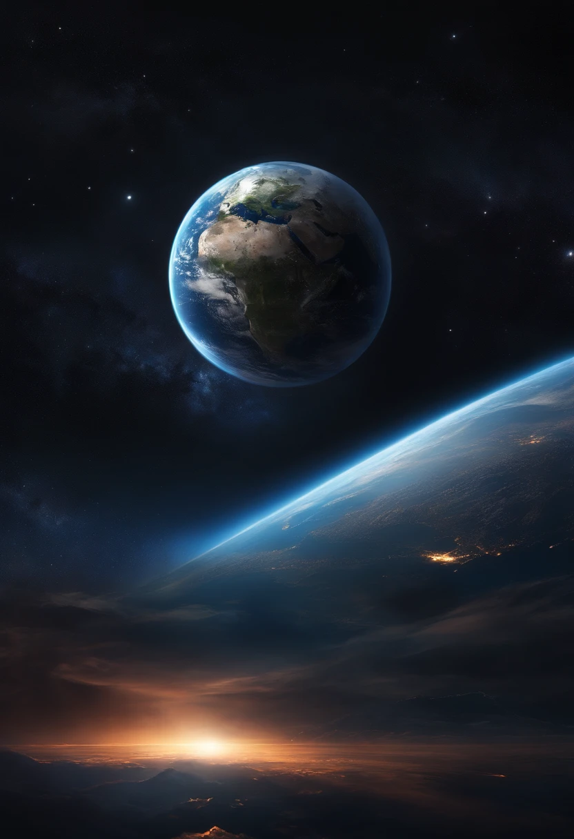 Illustration of the Earth floating in space、jet black
