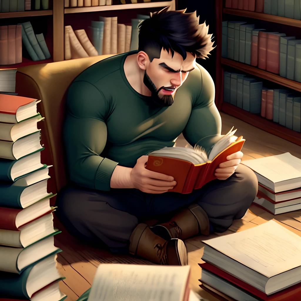 Man crushed by books cartoon