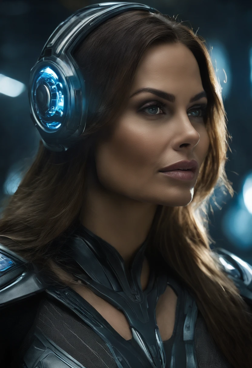 Arafed image of a woman in a science fiction scene, Android Jones e Chris Dyer, Retrato de Sofia Vergara, square enix cinematic art, imagem promocional do filme, Filmado em IMAX, Muspelheim, protagonista em primeiro plano, Paulo Atreides, imax render, feiticeira malvada, Ellora, Imax