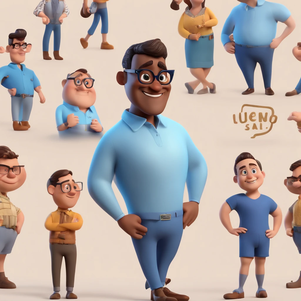 Cartoon character of a man with black glasses and a blue shirt, animation character, Caractere estilizado, animation style rendering, 3D estilizado, Arnold Maya render, 3 d render stylized, toon render keyshot, Personagem 3D, Personagem 3D, 3d rendering stylized, 3 d character render, personagem de desenho animado, Personagem de close up, Pose de personagem, (Estilo Pixar) (master part:1.2) (Bokeh) (best quality) (pele detalhada) (textura detalhada) (8k) (argila) (Cinematic lighting) (foco nítido