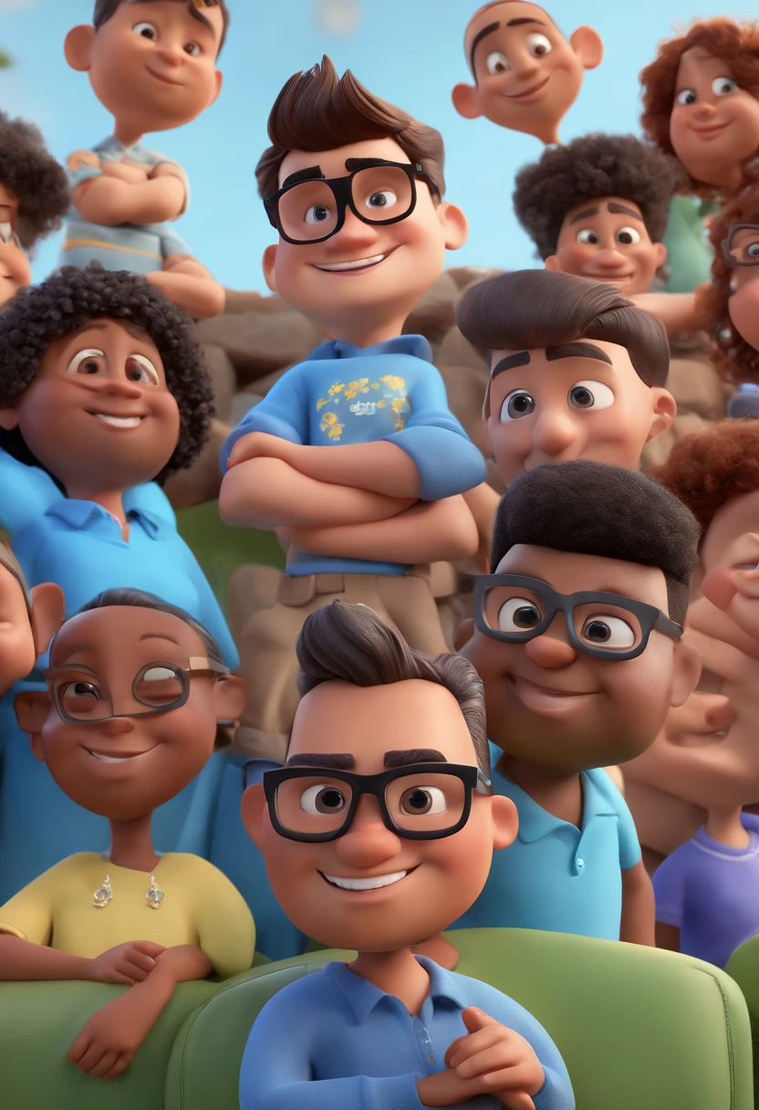 Cartoon character of a man with black glasses and a blue shirt, animation character, Caractere estilizado, animation style rendering, 3D estilizado, Arnold Maya render, 3 d render stylized, toon render keyshot, Personagem 3D, Personagem 3D, 3d rendering stylized, 3 d character render, personagem de desenho animado, Personagem de close up, Pose de personagem, (Estilo Pixar) (master part:1.2) (Bokeh) (best quality) (pele detalhada) (textura detalhada) (8k) (argila) (Cinematic lighting) (foco nítido