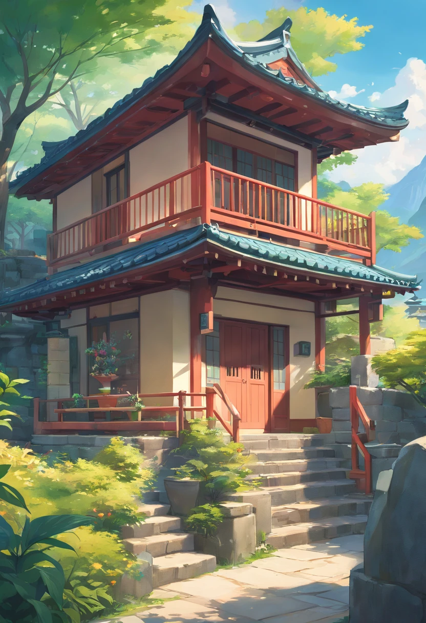 Close-up of a Chinese country cottage, ross tran. scenery background, ryan dyar, environment painting, Beautiful oil matte painting, photorealistic landscapes, 4k hd matte digital painting, 8 k resolution digital painting, 8k resolution digital painting, hyperrealistic landscape, inspired by Raphael Lacoste, Illustration matte painting, beautiful digital painting