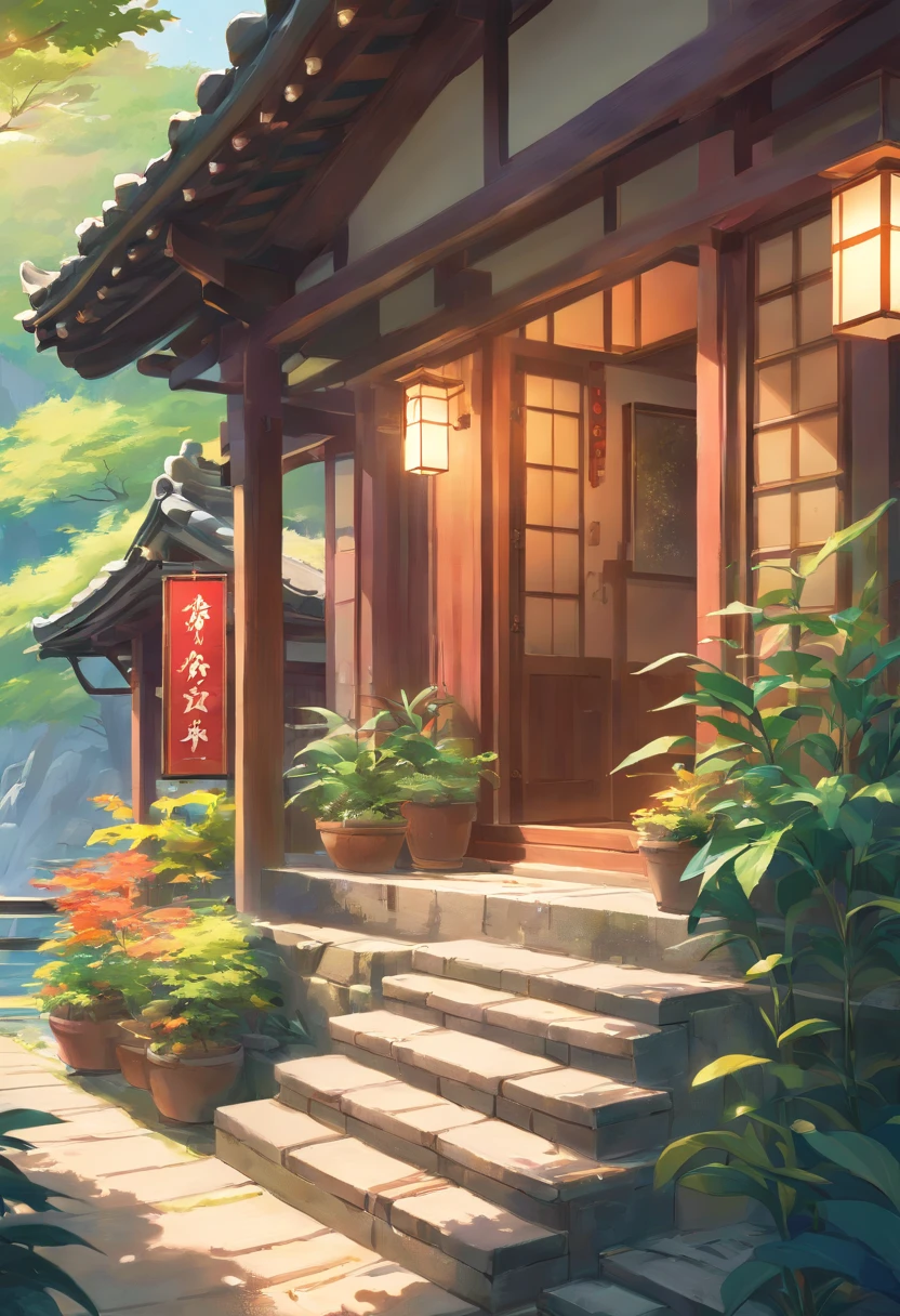 Close-up of a Chinese country cottage, ross tran. scenery background, ryan dyar, environment painting, Beautiful oil matte painting, photorealistic landscapes, 4k hd matte digital painting, 8 k resolution digital painting, 8k resolution digital painting, hyperrealistic landscape, inspired by Raphael Lacoste, Illustration matte painting, beautiful digital painting