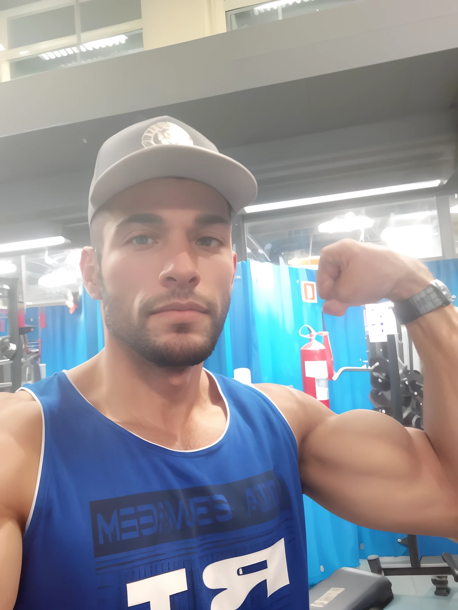 There's a man flexing his muscles in a gym, foto fit, 3 2 anos, 2 7 anos, 2 9 anos, 2 8 anos, suando muito, 3 6 anos, cerca de 3 5 anos, 38 anos, imagem de perfil, Flexionando, ele tem cerca de 30 anos, ele tem cerca de 3 0 anos de idade