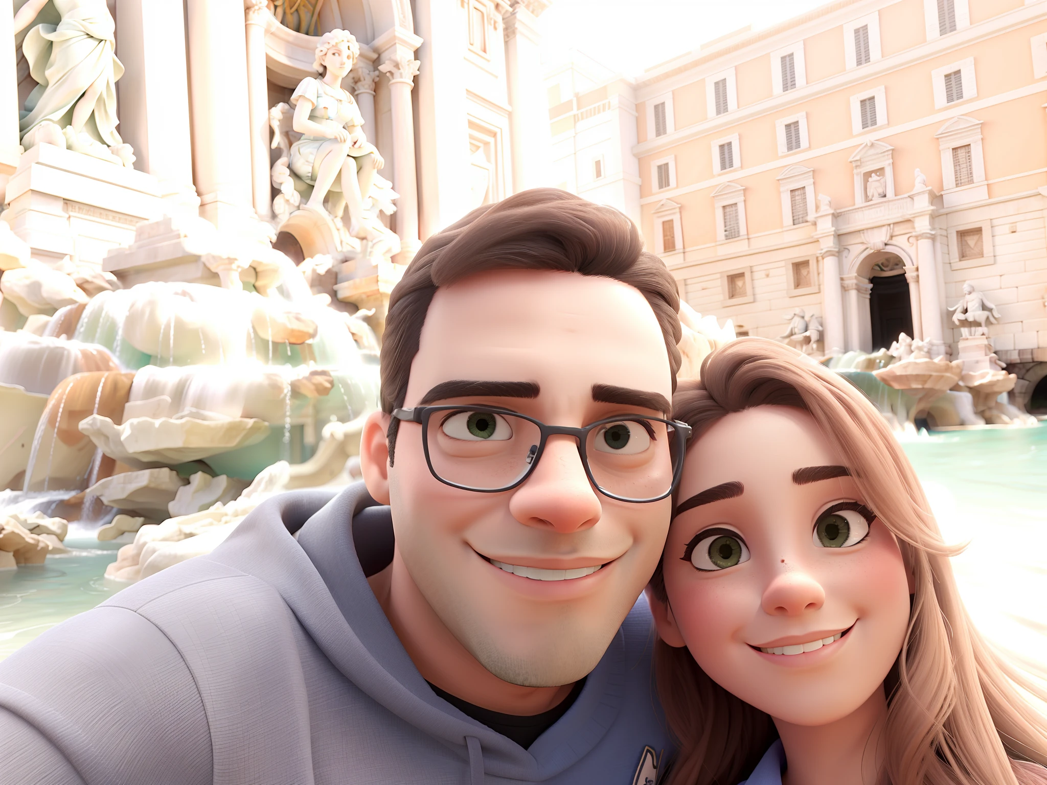 Um casal em frente a fonta do trevi