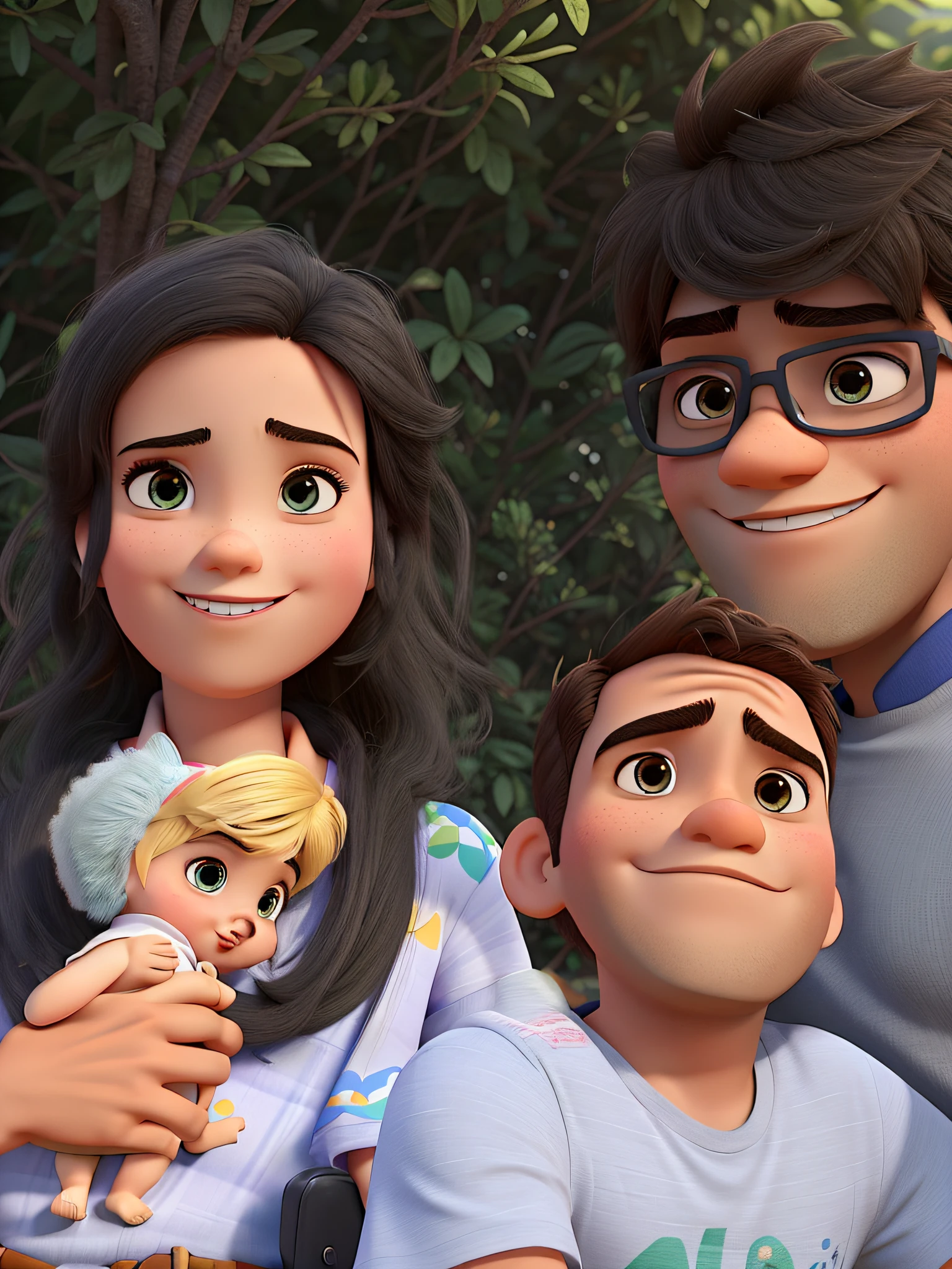 Pai com seus dois filhos estilo pixar, alta qualidade, melhor qualidade