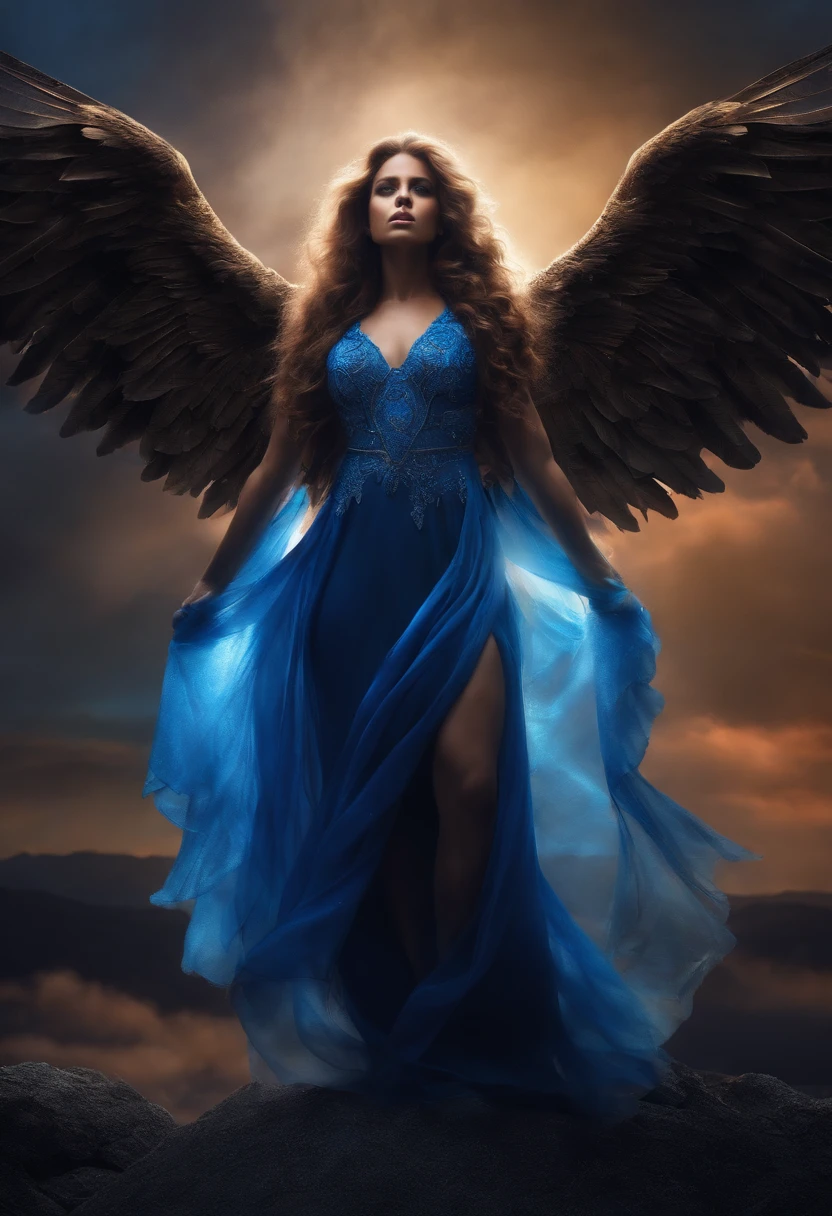 cosmic fallen angel, do cabelo azul, no horizonte