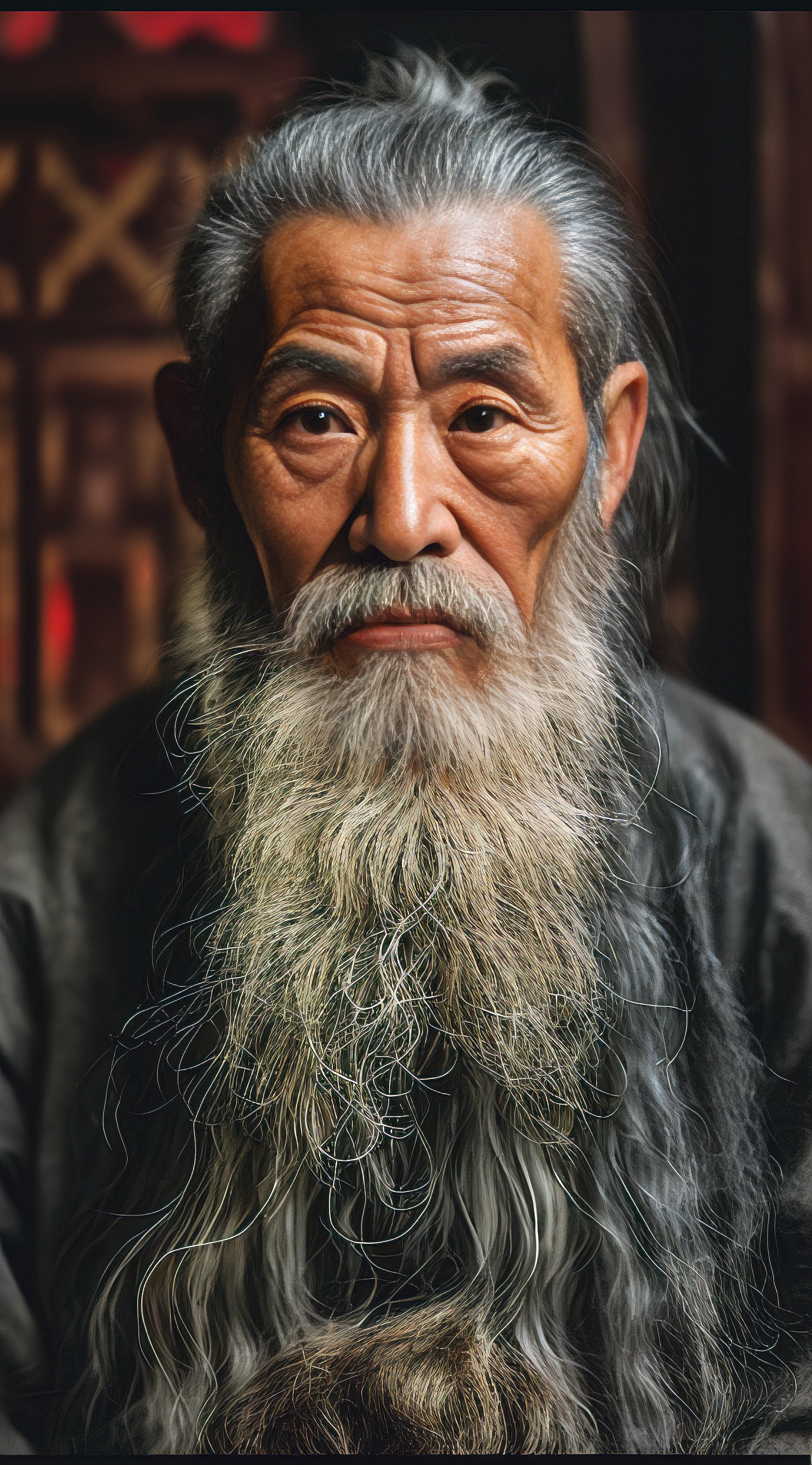 arafed man with a long beard and a white beard, An old man, Wise old man, author:Cheng Zhengkui, chinese artist, old man, inspired by Wu Daozi, old man portrait, an 80 year old man, portrait of monk, Taoist master, long grey beard, Oriental face, asian man, Asian people