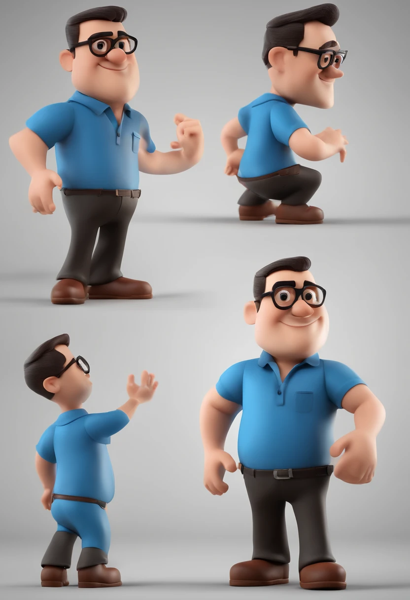 Cartoon character of a man with black glasses and a blue shirt, animation character, Caractere estilizado, animation style rendering, 3D estilizado, Arnold Maya render, 3 d render stylized, toon render keyshot, Personagem 3D, Personagem 3D, 3d rendering stylized, 3 d character render, personagem de desenho animado, Personagem de close up, Pose de personagem, (Estilo Pixar) (master part:1.2) (Bokeh) (best quality) (pele detalhada) (textura detalhada) (8k) (argila) (Cinematic lighting) (foco nítido