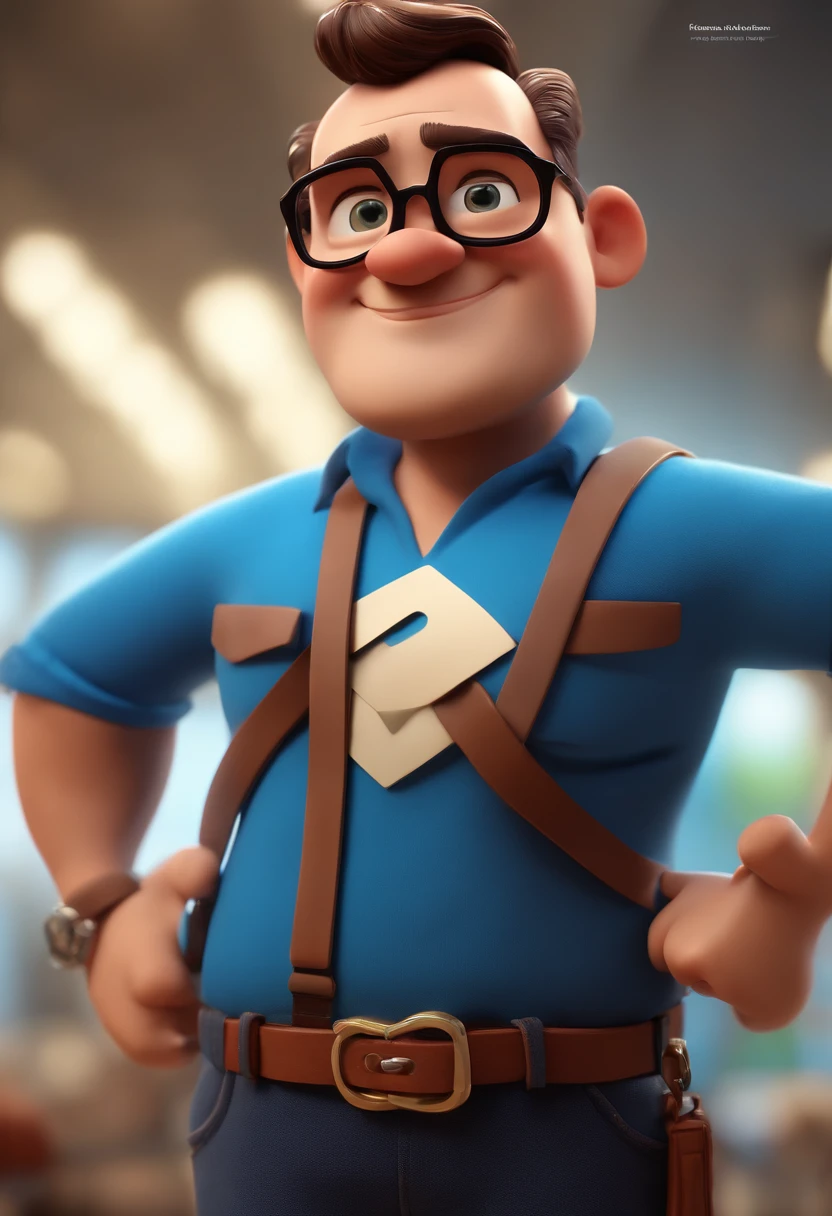 Cartoon character of a man with black glasses and a blue shirt, animation character, Caractere estilizado, animation style rendering, 3D estilizado, Arnold Maya render, 3 d render stylized, toon render keyshot, Personagem 3D, Personagem 3D, 3d rendering stylized, 3 d character render, personagem de desenho animado, Personagem de close up, Pose de personagem,  (Estilo Pixar) (master part:1.2) (Bokeh) (best quality) (pele detalhada) (textura detalhada) (8k) (argila) (Cinematic lighting) (foco nítido