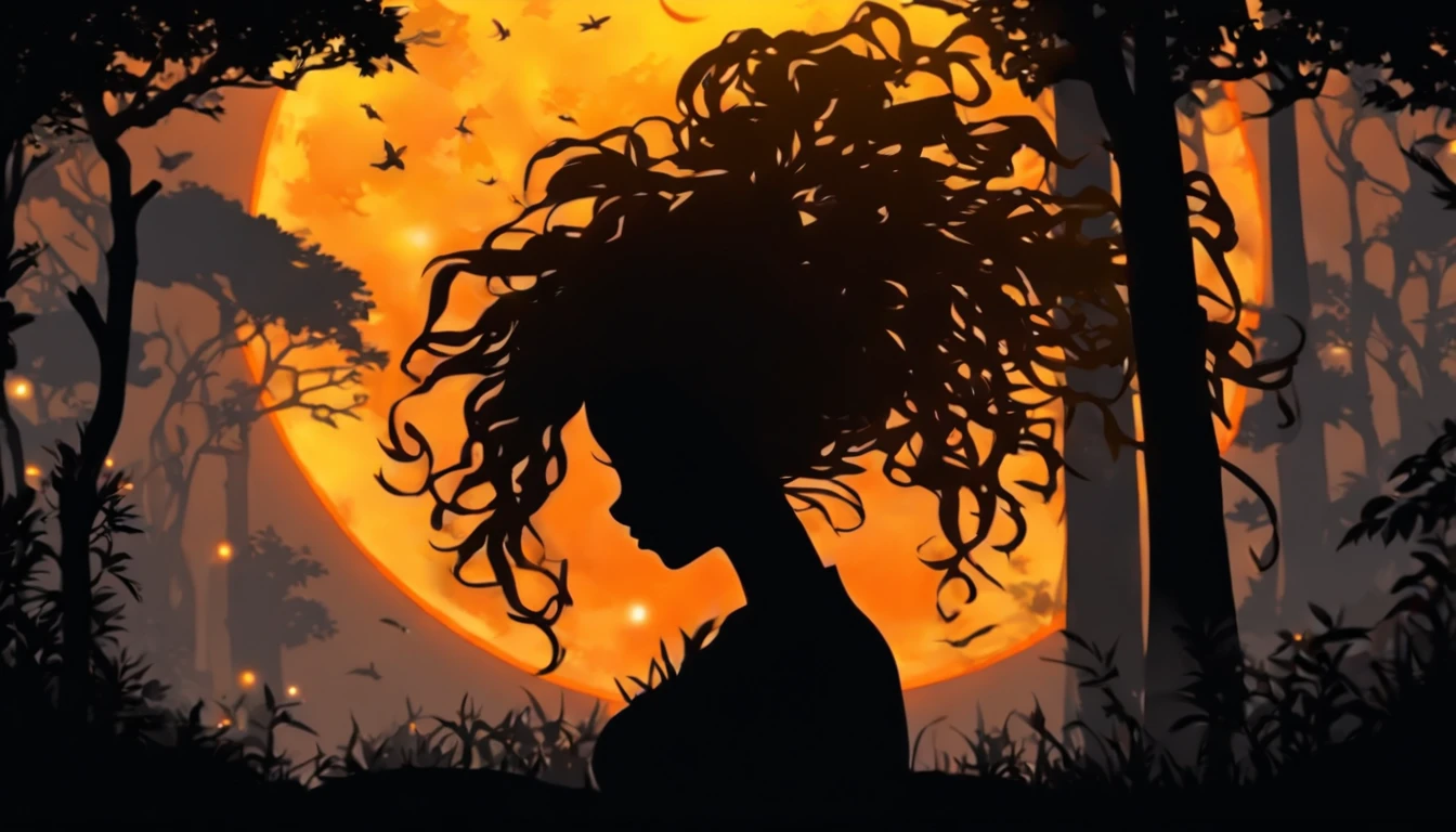 (Silhouette Art,cutouts:1.6)
(((Paper cutting art,A world where only black exists:1.3)

(Cowboy Shot),1 girl,Solo,
(Girl with dreadlocks ,profile:1.2),white, Clear and beautiful face, dreadlocks, Countless meteors、The Moon Behind、Train in the sky, jungle background

break
(Dark Moon)
Textured glass background,Tarot card atmosphere