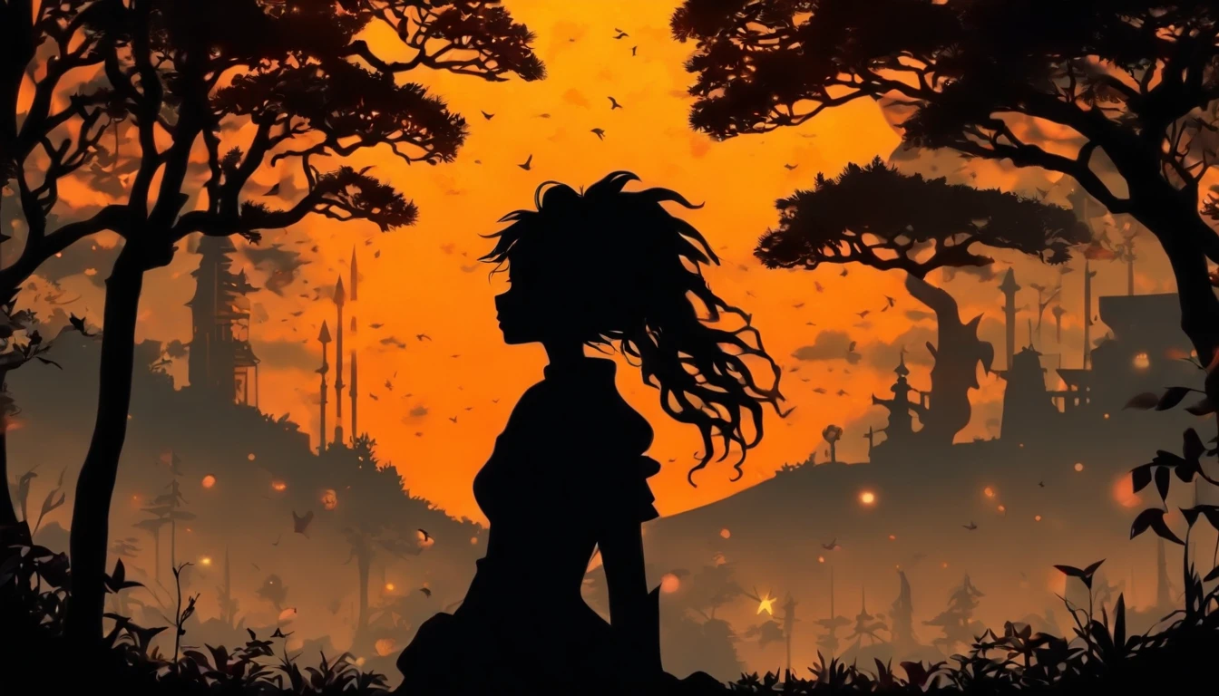 (Silhouette Art,cutouts:1.6)
(((Paper cutting art,A world where only black exists:1.3)
(Cowboy Shot),1 girl,Solo,
(Girl with dreadlocks ,profile:1.2),white, Clear and beautiful face, dreadlocks, Countless meteors、The Moon Behind、Train in the sky, jungle background
break
(Dark Moon)
Textured glass background,Tarot card atmosphere