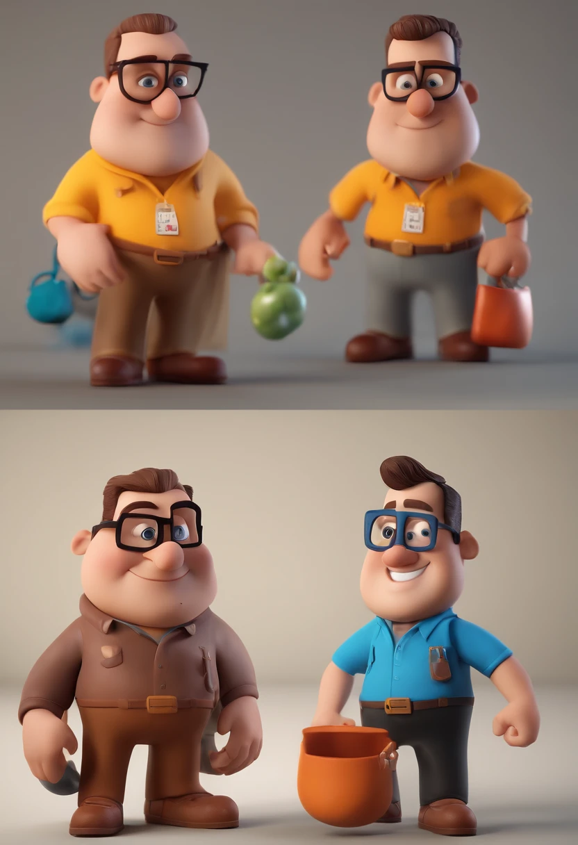 Cartoon character of a man with black glasses and a blue shirt, animation character, Caractere estilizado, animation style rendering, 3D estilizado, Arnold Maya render, 3 d render stylized, toon render keyshot, Personagem 3D, Personagem 3D, 3d rendering stylized, 3 d character render, personagem de desenho animado, Personagem de close up, Pose de personagem,  (Estilo Pixar) (master part:1.2) (Bokeh) (best quality) (pele detalhada) (textura detalhada) (8k) (argila) (Cinematic lighting) (foco nítido