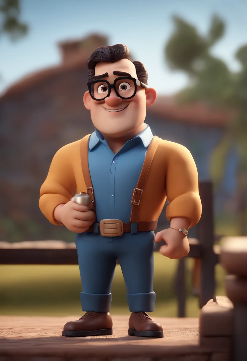 Cartoon character of a man with black glasses and a blue shirt, animation character, Caractere estilizado, animation style rendering, 3D estilizado, Arnold Maya render, 3 d render stylized, toon render keyshot, Personagem 3D, Personagem 3D, 3d rendering stylized, 3 d character render, personagem de desenho animado, Personagem de close up, Pose de personagem,  (Estilo Pixar) (master part:1.2) (Bokeh) (best quality) (pele detalhada) (textura detalhada) (8k) (argila) (Cinematic lighting) (foco nítido
