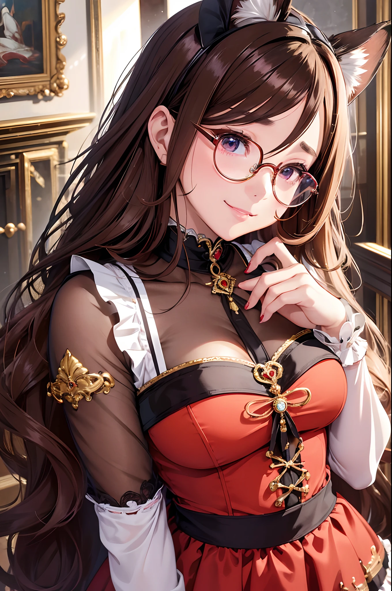 (The highest image quality, master piece:1.2), (Ultra Definition Illustration), (NSFW:1.3), (very cute little queen, :1.3), (1 girl:1.2), Solo, (shoot from very below:1.3) ,(condescending look:1.3) NSFW, sleeveless, armpits, arms behind head, embarrassed, closed eyes, (sleeveless gorgeous queen red dress with roses:1.3), lying on ded, queen crown, showing dirty panties, Full body, Round baby face, (Glasses, Blonde Short-Cut Hair), (white thigh high pantyhose:1.2), (Evil smile, mean face, Mesugaki smile), Luxurious palace rooms, Fancy Room, RPG Royale, (widely spread leg:1.3),