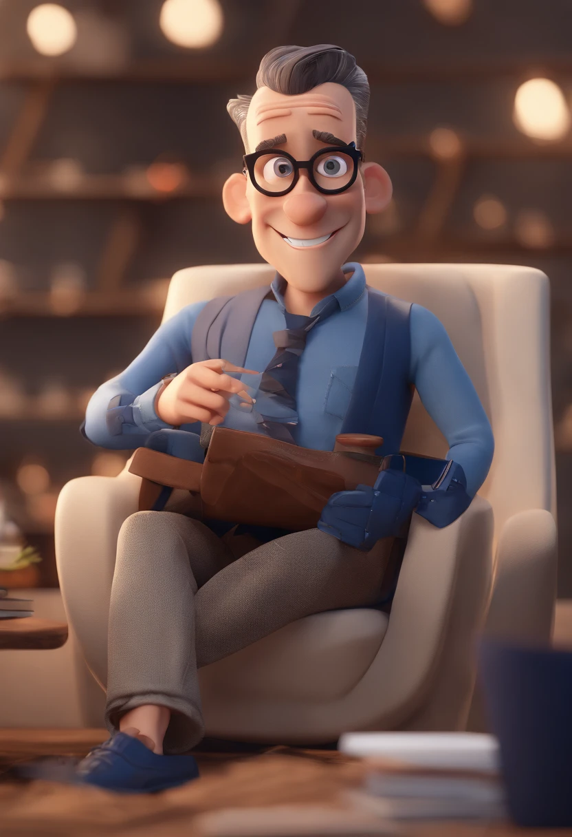 Cartoon character of a man with black glasses and a blue shirt, animation character, Caractere estilizado, animation style rendering, 3D estilizado, Arnold Maya render, 3 d render stylized, toon render keyshot, Personagem 3D, Personagem 3D, 3d rendering stylized, 3 d character render, personagem de desenho animado, Personagem de close up, Pose de personagem, (Estilo Pixar) (master part:1.2) (Bokeh) (best quality) (pele detalhada) (textura detalhada) (8k) (argila) (Cinematic lighting) (foco nítido