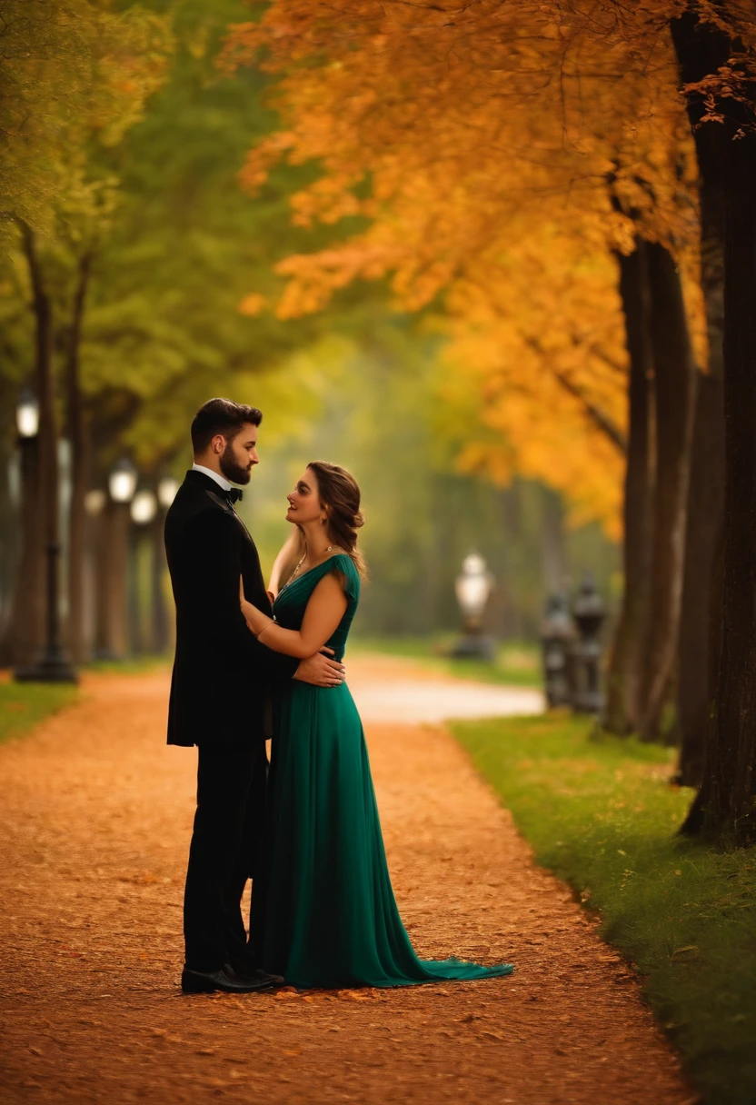 A romantic scene, Um jovem bonito encontra uma senhora elegante em um parque ,