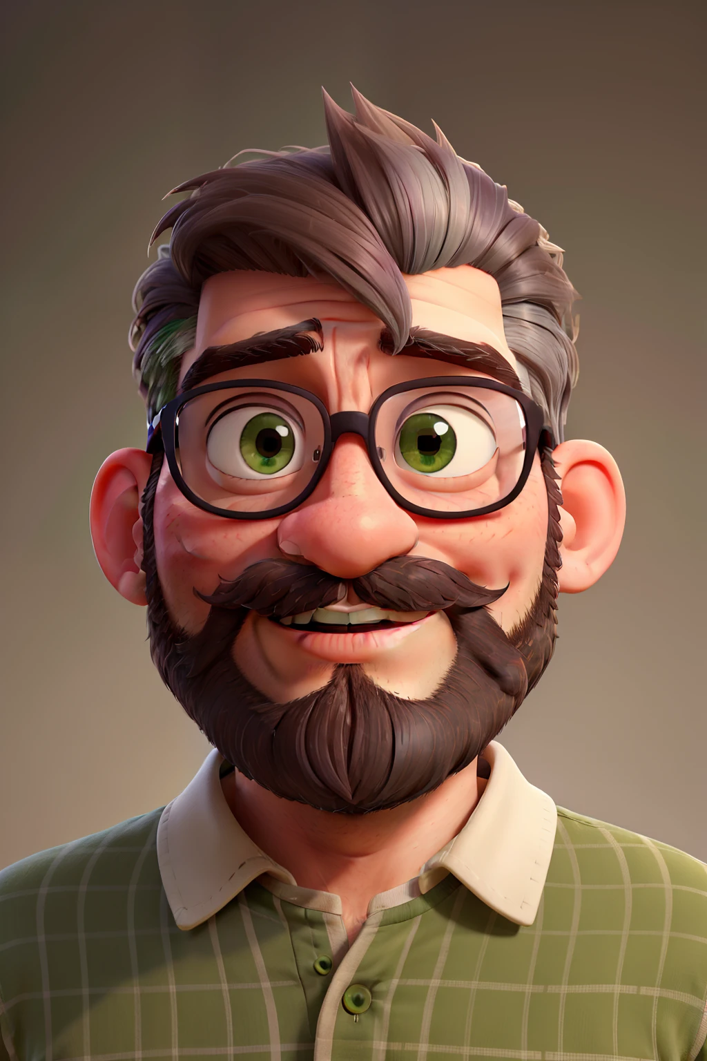 create an image of me, beard, mustache, level 0 faded hair on top of the head level 3, with prescription glasses, programmer style, light brown/green eyes smiling, age 25 years old, thin face White black blaser