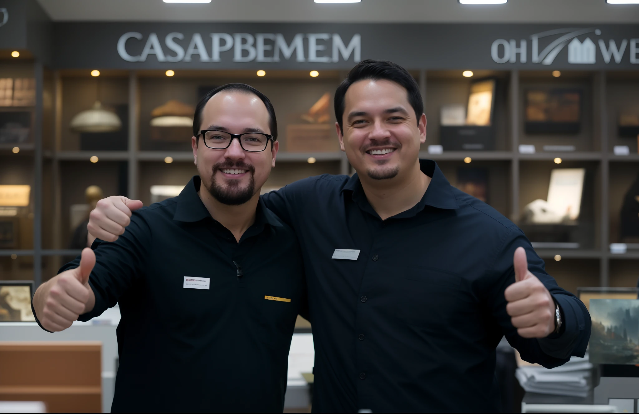 It's two men standing in a store with their thumbs up, Greg Rutkowski e Edgar Maxence, Qualidade Premium, obra-prima premiada, Kajo Baldisimo e Craig Mullins, Craig Mullins e Greg Rutkowski, Sakimichan e Frank Franzzeta, Pablo Carpio e Jordan Grimmer, Mars Ravelo e Greg Rutkowski