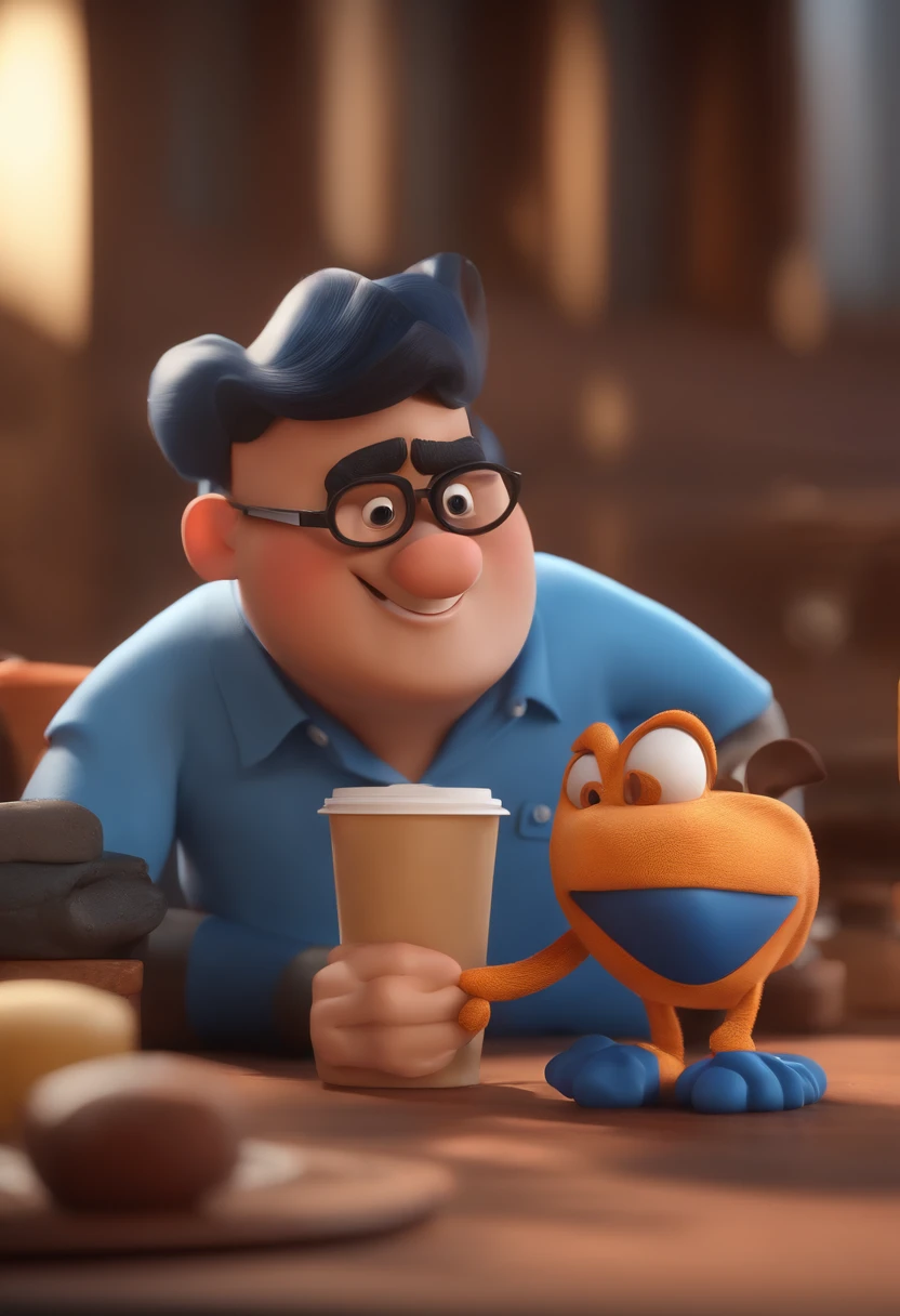 Cartoon character of a man with black glasses and a blue shirt, animation character, Caractere estilizado, animation style rendering, 3D estilizado, Arnold Maya render, 3 d render stylized, toon render keyshot, Personagem 3D, Personagem 3D, 3d rendering stylized, 3 d character render, personagem de desenho animado, Personagem de close up, Pose de personagem, (Estilo Pixar) (master part:1.2) (Bokeh) (best quality) (pele detalhada) (textura detalhada) (8k) (argila) (Cinematic lighting) (foco nítido