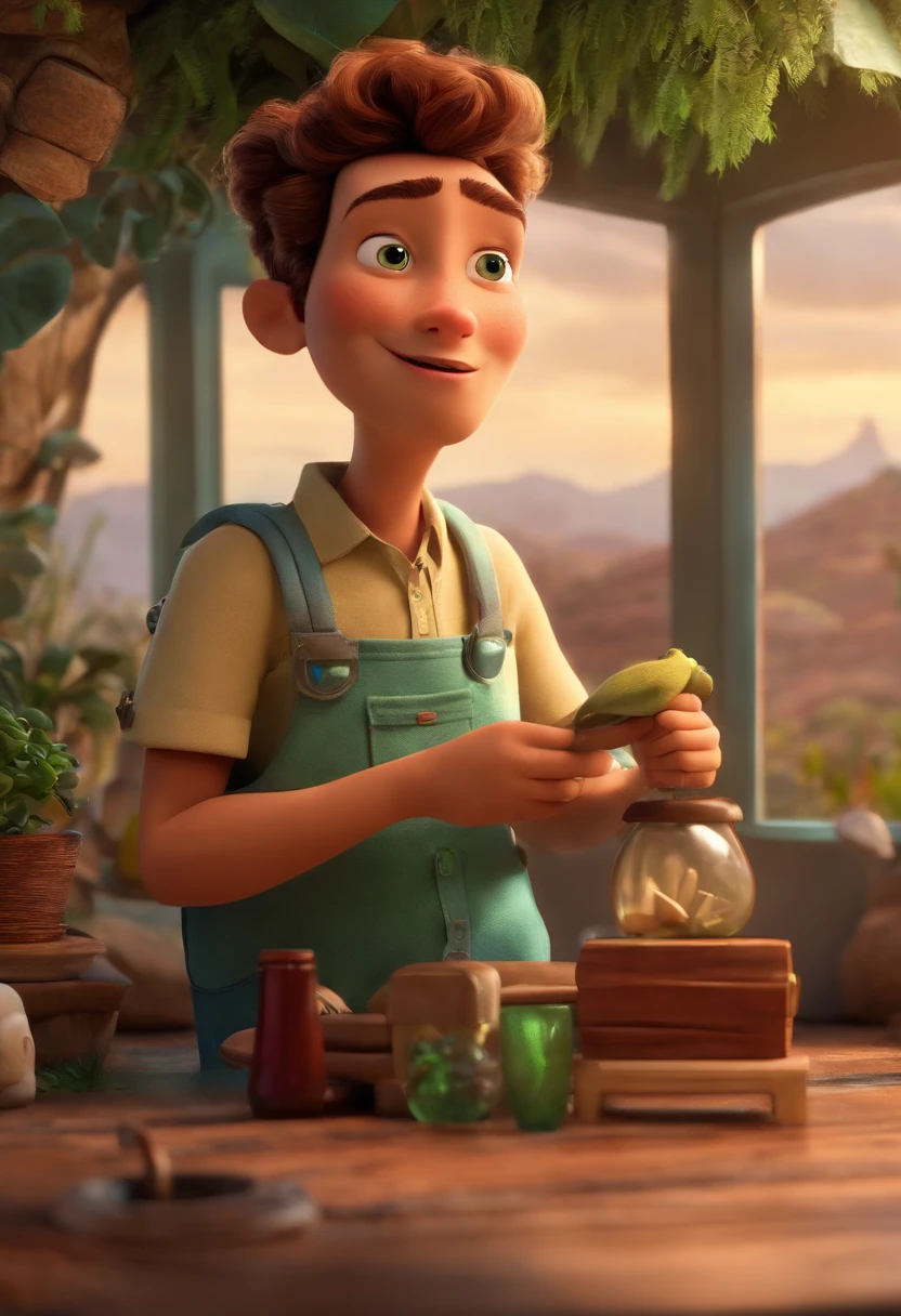 Um arquiteto de sonhos futurista, mas realista, inspired by Pixar animation, de perto. The character takes center stage with captivating facial expressions, oferecendo um toque de irrealidade.
