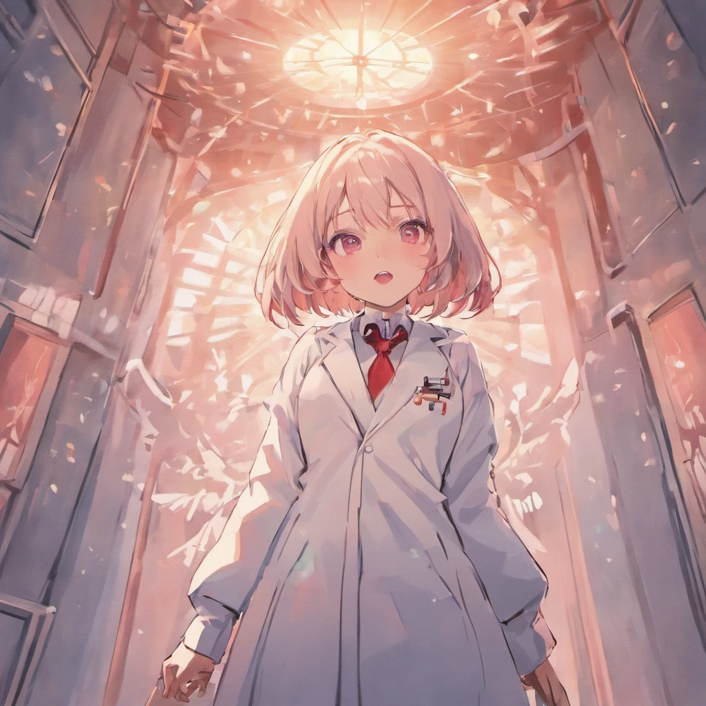 Cartoon anime style,panoramic photo,Full body photo,Anthropomorphic white crane in a white coat,(Red nurse's hat:1.2),He is a dentist,In a sun-filled treatment room,big window,Examine the patient,(Highlight anthropomorphism:1.3)Bright light,Very detailed facial treatment,4K,