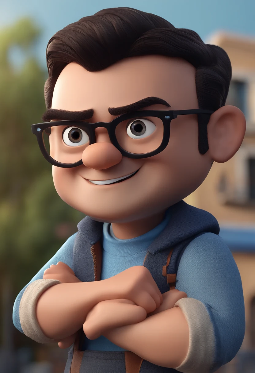 Cartoon character of a man with black glasses and a blue shirt, animation character, Caractere estilizado, animation style rendering, 3D estilizado, Arnold Maya render, 3 d render stylized, toon render keyshot, Personagem 3D, Personagem 3D, 3d rendering stylized, 3 d character render, personagem de desenho animado, Personagem de close up, Pose de personagem, (Estilo Pixar) (master part:1.2) (Bokeh) (best quality) (pele detalhada) (textura detalhada) (8k) (argila) (Cinematic lighting) (foco nítido
