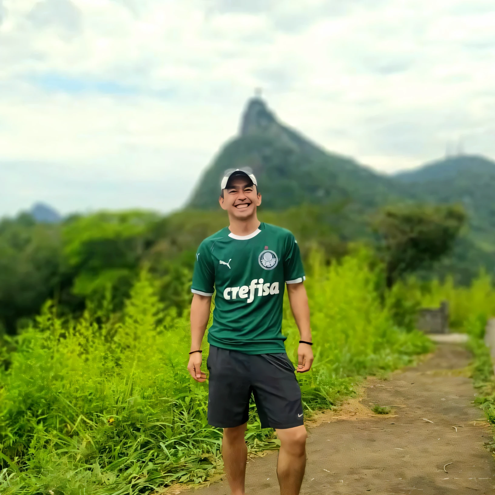 There's a man standing on a dirt path in the mountains, com montanhas ao fundo, Moutain no fundo, Selvas ao fundo, com montanhas no fundo, montanha ao fundo, com montanhas como pano de fundo, Forrest em segundo plano, em frente a uma montanha, em frente a um fundo de floresta, Colinas ao fundo, Forrest em segundo plano