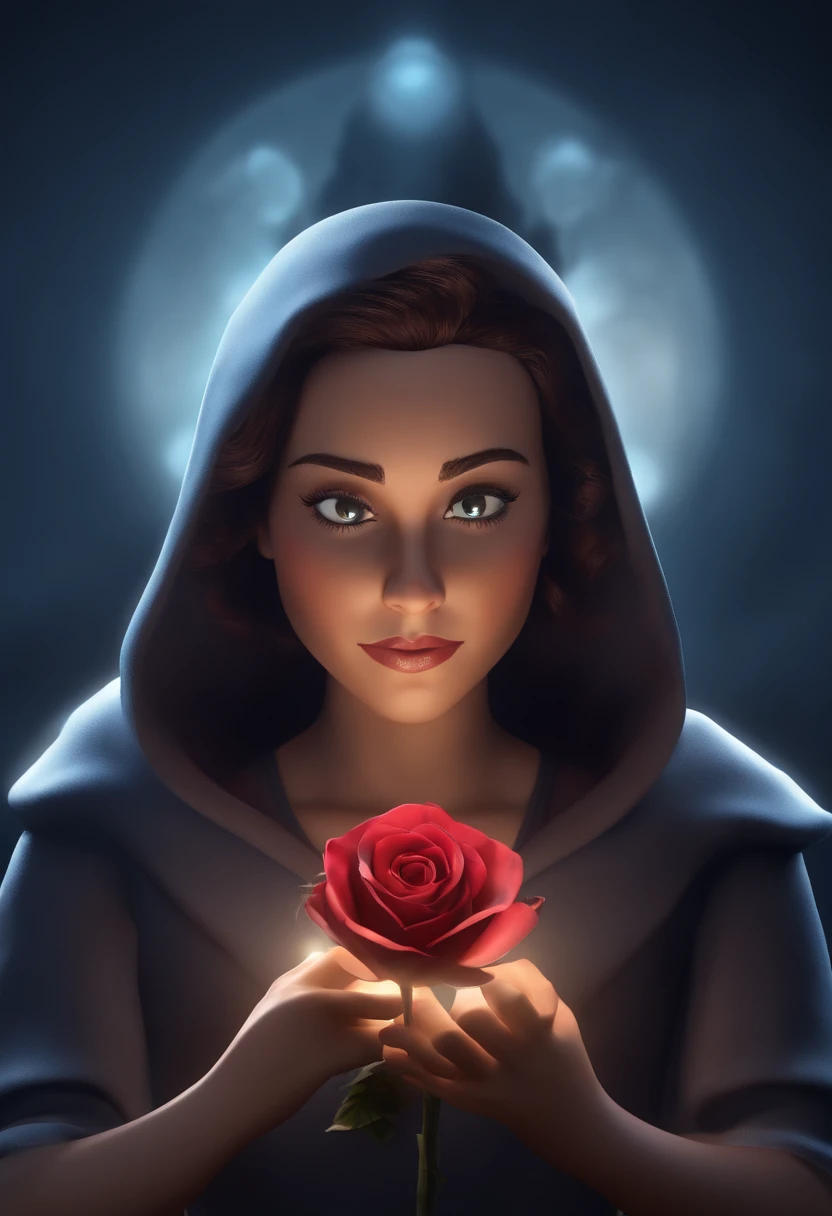 Personagem de desenho animado de um homem usando uma camisa azul de gola, tem cabelo preto cortado nas laterais, olhos pretos com bigode pequeno, Holds a large Rose with both hands, Behind it has an arc of light, Caractere estilizado, animation style rendering, 3D estilizado, Arnold Maya render, 3 d render stylized, toon render keyshot, Personagem 3D, Personagem 3D, 3d rendering stylized, 3 d character render, personagem de desenho animado, Personagem de close up, Pose de personagem, (Estilo Pixar) (master part:1.2) (Bokeh) (best quality) (pele detalhada) (textura detalhada) (8k) (argila) (Cinematic lighting) (foco nítido,Senta e vaza a parte superior do corpo