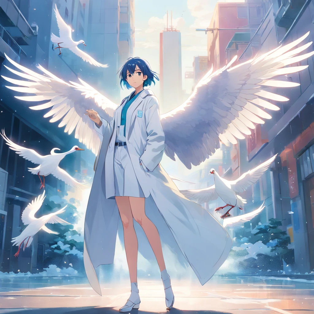 "Image Quality: 8K (Best Quality Scale: 1.2), Artistic Style: Realistic, Photorealistic Factor: 1.37, Clarity: Ultra High Definition, Subject:1girl flying above stunning cityscape ,hoodie,brown hair, neon color shooting stars, very long hair, off shoulder, feather hair ornament, neon colors, flashes, stunning night sky, Teenage Girl (16 years old), Notable Features: Pleasant Smile, Closed Mouth, Exquisite Details, Lovely Nose, Composition: Full Body, Damp Hair, Context: Amidst Colossal Dalsefo, huge Angel wings very detailed, Korean idol looks