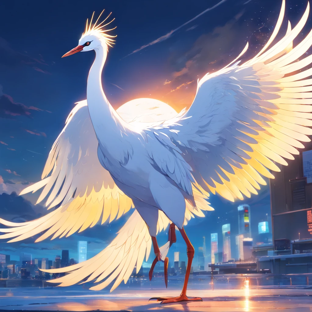 Full body photo,Anthropomorphic white crane in a white coat,