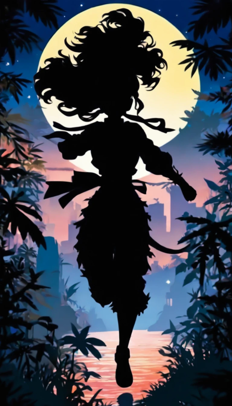 (Silhouette Art,cutouts:1.6)
(((Paper cutting art,A world where only black exists:1.3)

Side view of a woman running in the jungle at night, moon behind the woman