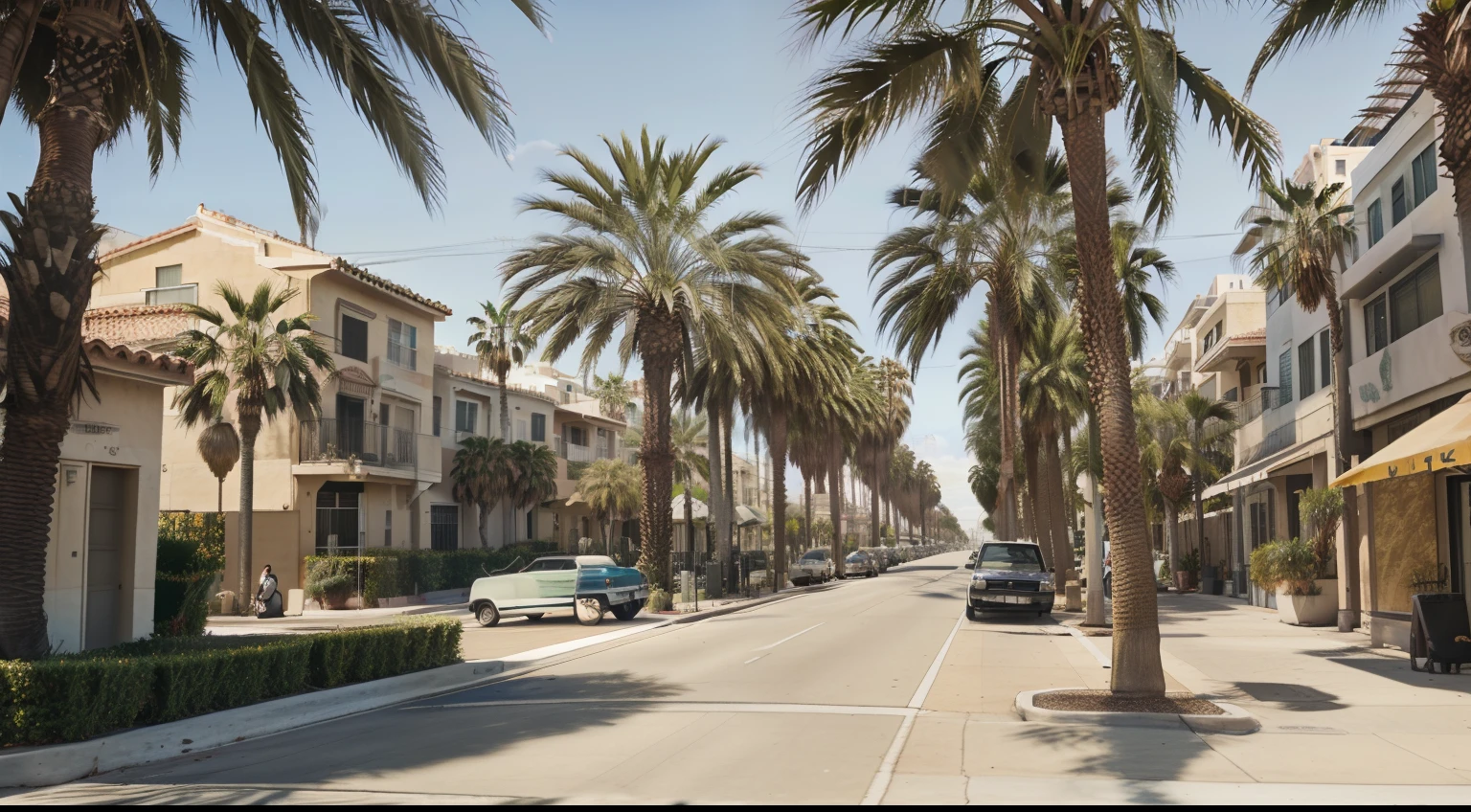 in the city, Palm trees grow along the street, Los Angeles, Los Angeles, California, Los Angeles, amazingly composed image, riverside, typical, Palma, Whitney Sherman, Southern California, with palm trees and columns, Summer street near the beach, Marbella, California;, palm trees in the background, with palm trees at the back, Photo of a city street, in the style of a GTA 5 poster, Digital Art