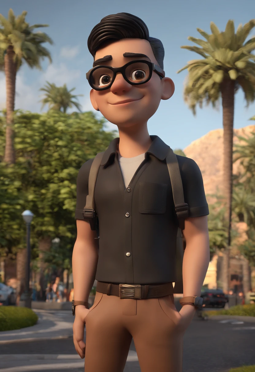 personagem dos desenhos animados de um jovem magro, with black glasses and black shirt, with a camera in hand, animation character, Caractere estilizado, animation style rendering, 3D estilizado, Arnold Maya render, 3 d render stylized, toon render keyshot, Personagem 3D, Personagem 3D, 3d rendering stylized, 3 d character render, personagem de desenho animado, Personagem de close up, Pose de personagem, (Estilo Pixar) (master part:1.2) (Bokeh) (best quality) (pele detalhada) (textura detalhada) (8k) (argila) (Cinematic lighting) (foco nítido