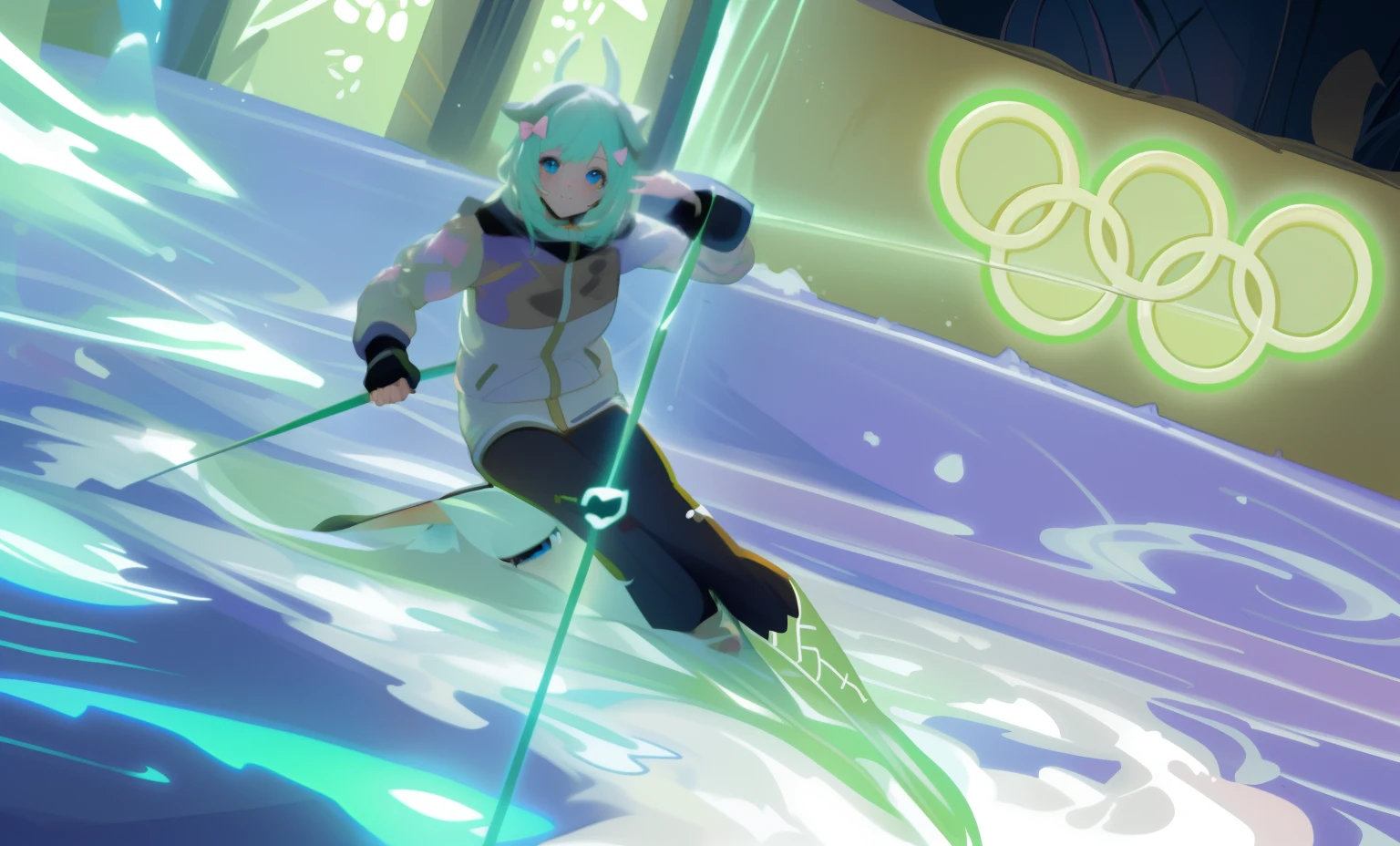 Ski style, 1girll, Pink hair, Animal ears, Blue eyes, view the viewer, Simple background, Say goodbye to hair accessories, Hairstyles, Pink bow, Closed mouth,
