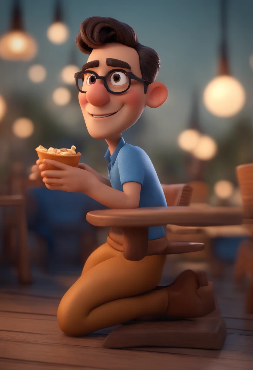 Cartoon character of a man with black glasses and a blue shirt, jovem, animation character, Caractere estilizado, animation style rendering, 3D estilizado, Arnold Maya render, 3 d render stylized, toon render keyshot, Personagem 3D, Personagem 3D, 3d rendering stylized, 3 d character render, personagem de desenho animado, Personagem de close up, Pose de personagem, (Estilo Pixar) (master part:1.2) (Bokeh) (best quality) (pele detalhada) (textura detalhada) (8k) (argila) (Cinematic lighting) (foco nítido