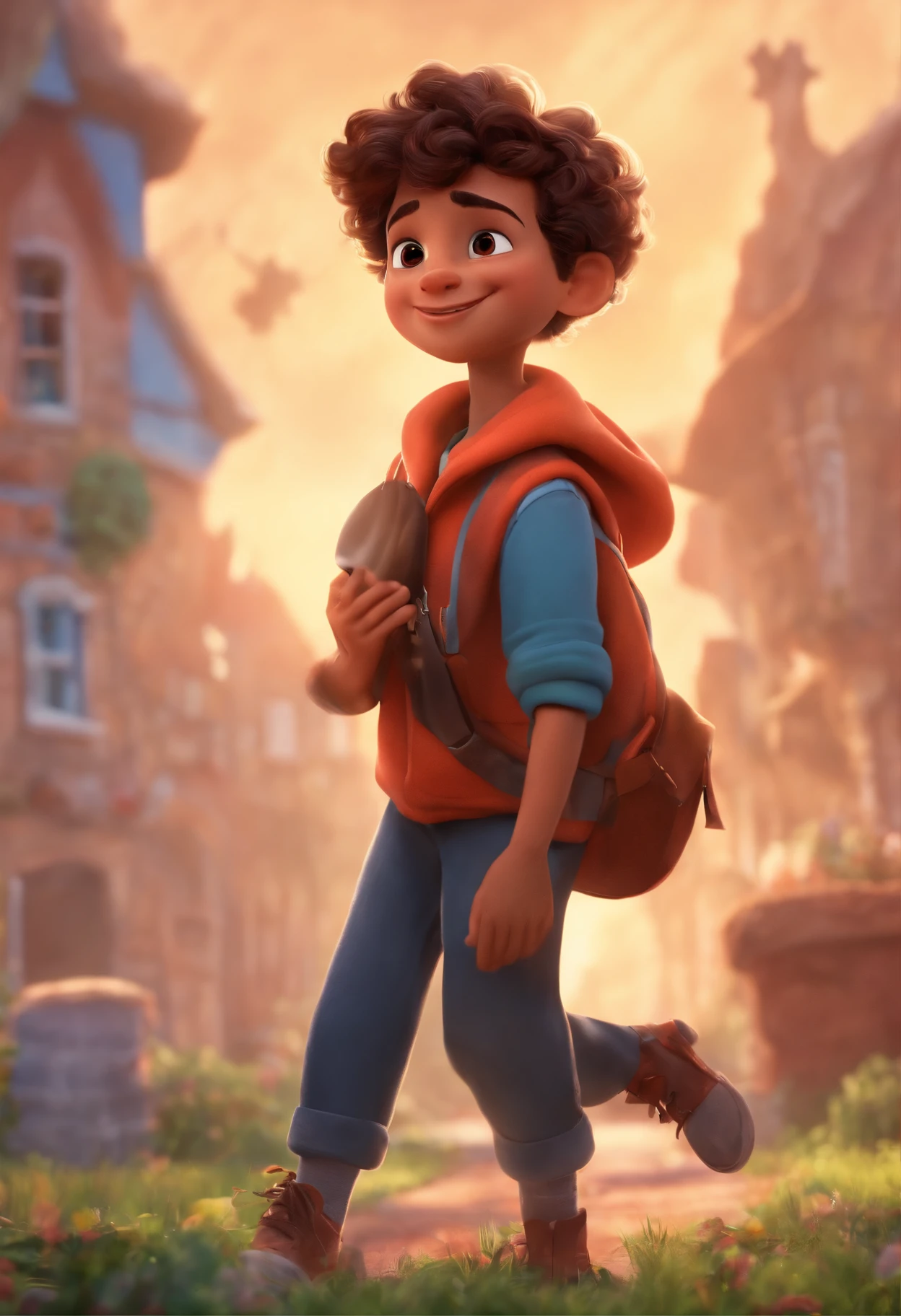 Image of a boy for a story in a YouTube video in Pixar format, He's the little allabester, He's the class leader, He's outgoing, Playful and gets up for a lot of things